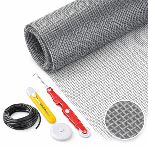 Window Screen Replacement Kit Width:59in Length:158 Fiberglass|Includes Full Set of Tools | Suitable for Windows, Screen Doors, and Courtyards | UV Resistant and Durable | Easy to Install - color: Gray, size: 59*158in