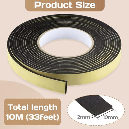 Foam Insulation Tape 0.08'' x 0.39" x 33Ft Density Foam Adhesive Soundproofing Waterproofing Weather Sealin Car Speaker Sealing Tape Weather Stripping Door Seal (33Ft x 0.08'' x 0.39") - color: 33Ft x 0.08'' x 0.39"