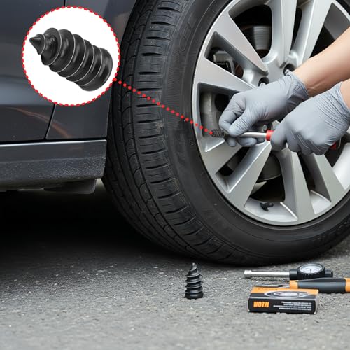 61 PCS Tire Repair Rubber Nail Kit, Vacuum Tire Repair Kits Spiral Rubber Screws, Fast Self-Service Tool for Car, Truck, Motorcycle, Tractor Tire Puncture Repair (Screwdriver included) - size: 61PCS Screwdriver included