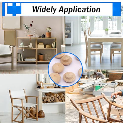 smseace 230Pcs 7-Sizes Wood Plugs 3/16" 5/16"，3/8"，1/2" Wooden Hole Plugs for Holes in Furniture/Table and Chair Legs/Cabinet Reserved Holes/Outdoor Equipment Wood Plugs Assortment Kit - style: Button+Round Wood Plugs
