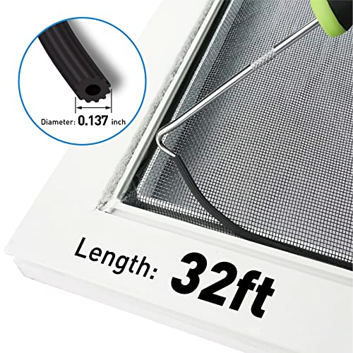 Window Screen and Screen Repair Kit, 36" x 90" Black Fiberglass Screen Mesh with 5 in 1 Screen Tool
