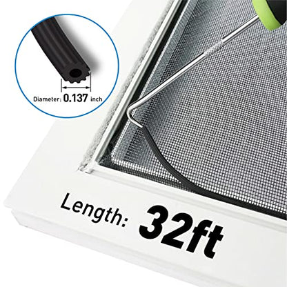 Window Screen and Screen Repair Kit, 36" x 90" Black Fiberglass Screen Mesh with 5 in 1 Screen Tool