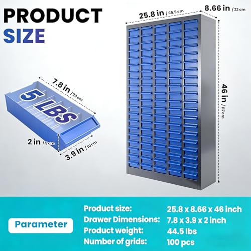 100 Drawers Bolt & Nut Tool Storage Cabinet with ABS Material, 25.8” x 8.66” x 46” Parts Cabinet with Label Stickers & Shelves, Parts Cabinet for Tool Hardware Storage, Auto Repair Shop (100 Drawer) - size: 100 Drawer