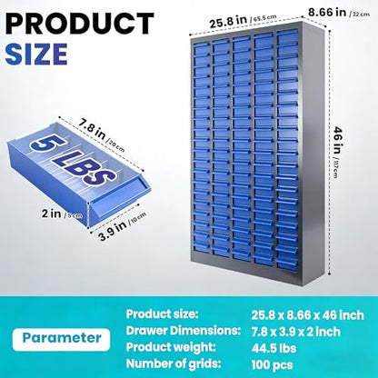 100 Drawers Bolt & Nut Tool Storage Cabinet with ABS Material, 25.8” x 8.66” x 46” Parts Cabinet with Label Stickers & Shelves, Parts Cabinet for Tool Hardware Storage, Auto Repair Shop (100 Drawer) - size: 100 Drawer