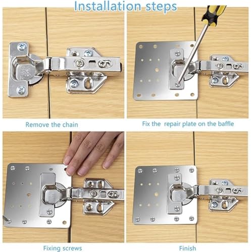 2 Pack... Cabinet Hinge Repair Plate,Stainless Steel Hinge Repair Brackets Kit,Kitchen Cupboard Door Hinge Repair Plate Kit Includes Fixing Screws,Protect Wooden Kitchen Cabinet Door,Furniture (2 PCS)