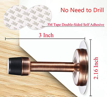 LemonHo No Drills or Screw in Wall Mounted Door Stopper with Self Adhesive Tape, Stainless Steel Doorstop with Rubber Bumper Tip Wall Guard Pack of 2 Commercial Door Stops, 3 Inches Height, Red Bronze