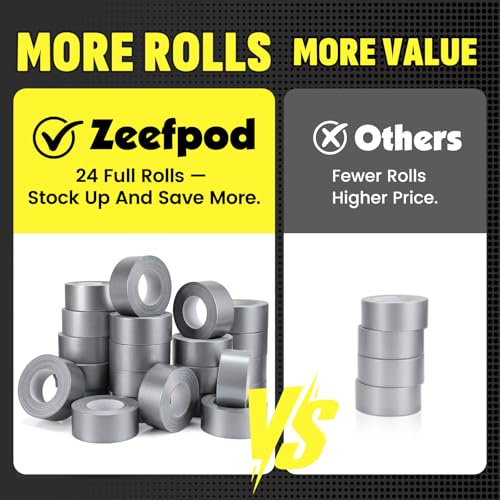 24 Pack Duct Tape Heavy Duty Waterproof, Silver Duct Tape Bulk 1.88 Inch X 90 Ft, Strong No Residue,Tear by Hand,Multi-Use for Indoor & Outdoor Repairs, Industrial, Professional Use