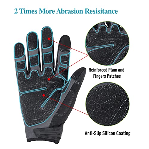 HANDLANDY Mens Work Gloves Touch screen, Utility Mechanic Gloves, Flexible Breathable Fit- Padded Knuckles & Palm - color: Green, size: Medium