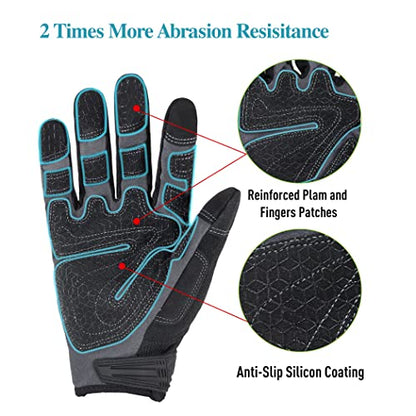 HANDLANDY Mens Work Gloves Touch screen, Utility Mechanic Gloves, Flexible Breathable Fit- Padded Knuckles & Palm - color: Green, size: Medium