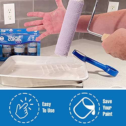 Touch Up Cup Paint Storage Containers and Paint Roller Cleaner Tool, 3 Plastic Painting Cups with Lids, 1 Paint Remover Tool, As Seen On Shark Tank Products - style: 3 Cups + 1 Roller Saver