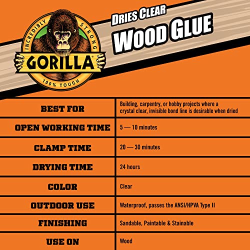 Gorilla Dries Clear Wood Glue, 4 Ounce Bottle (Pack of 2) - Water Resistant for Indoor or Outdoor Projects and Repairs - style: Clear