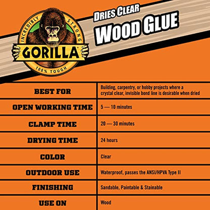 Gorilla Dries Clear Wood Glue, 4 Ounce Bottle (Pack of 2) - Water Resistant for Indoor or Outdoor Projects and Repairs - style: Clear