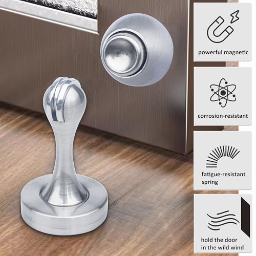 Solid Mental Magnetic Door Stop, Wall Mounted, Silver, 2 Pack - color: Silver