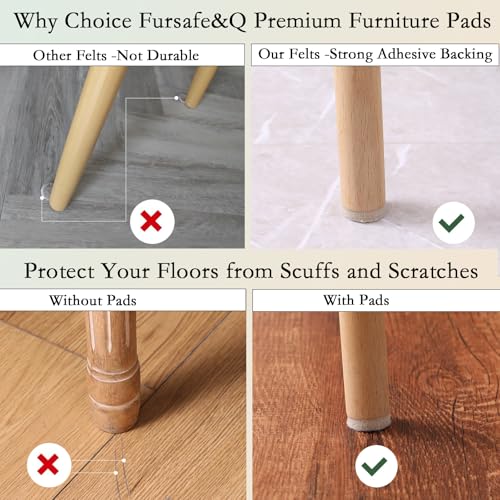 Fursafe&Q Felt Furniture Pads for Hardwood Floors, Self Adhesive Chair Felt Pad - Furniture Feet Floor Protectors, Furniture Sliders Protect from Nicks, dents and Scratches, Reduce Noise, Round - size: 136 Pcs Beige Round Pads