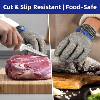 Schwer SlicePro ANSI A9 Cut Resistant Glove PR1706, Stainless Steel Mesh Metal Glove, Food Grade for Kitchen Cooking, Butcher Meat Cutting, Oyster Shucking, Mandoline, Fishing, (S, 1 Pair) - size: Small (Pack of 2), style: 1.0 Steel Wire