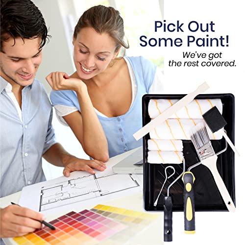 All Purpose Canvas Drop Cloth 4x12 Tarp, Canvas Fabric Drop Cloth Curtains, Drop Cloth for Painting & Painting Tool Kit with Roller Covers, Roller Frames, Brushes and Tray for Household Painting