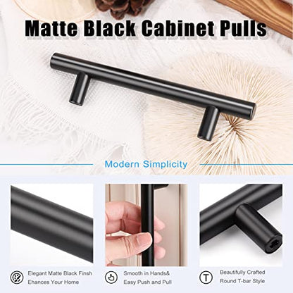 KNOBWELL 6 Pack 3-3/4" Black Drawer Pulls, T Bar Modern Kitchen Cupboard Handles Bathroom Cabinet Pulls, Round Black Handles 5-9/10 Inch Length - color: Black, size: 3 3/4inch(96mm)
