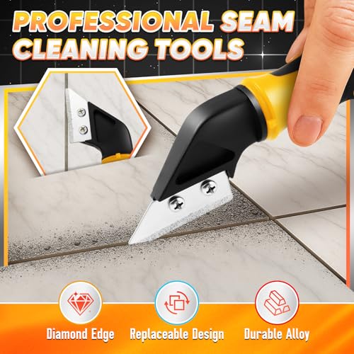 DIYSELF Caulking Tool, 4 in 1 Caulk Remover Tool for Bathroom, Bathtub, Grout, Shower, Tile, Window, Razor Scraper Tool for Cleaning, Silicone Caulk Removal Tool (Yellow) - color: Yellow
