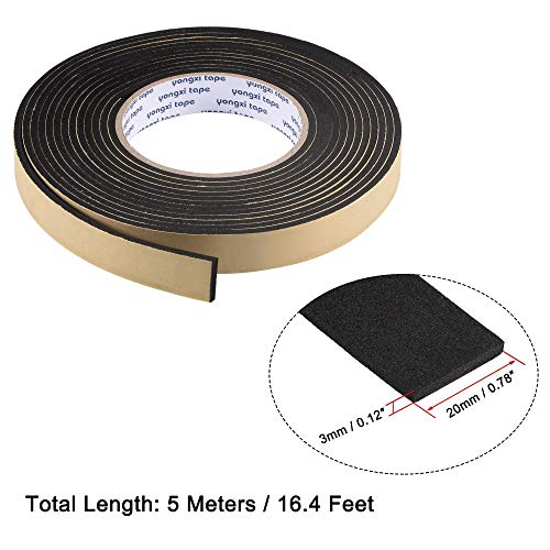 uxcell Sealing Foam Tape 20mm Wide 3mm Thick 5m/16.4ft Long, EVA Self Adhesive Weather Strip for Window Door Insulation - size: 20mmx3mmx5m