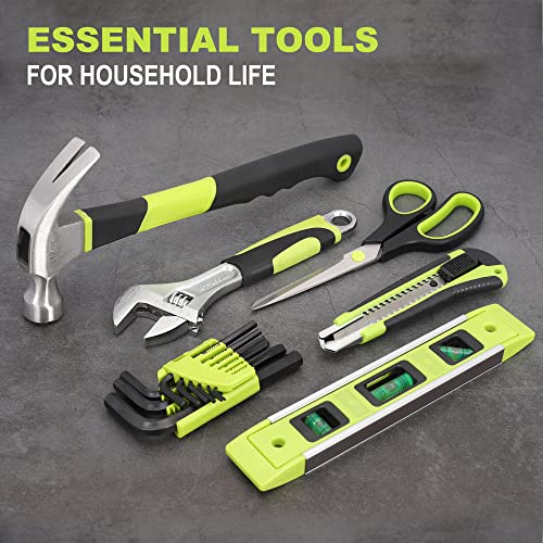 FASTPRO 220-Piece Home Tool Set, Household Repairing Tool Kit, with 12-Inch Wide Mouth Open Storage Tool Bag, Green - color: Green