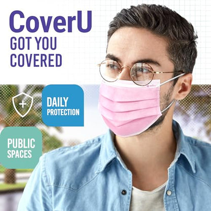 Medtecs Face Mask Disposable – Available in 50 & 2,000 pcs – ASTM Level 1, 3-Ply Breathable, Soft Fit – Adult Size – Ideal for Commuting & Daily Wear - color: 09. Pink, size: Adult - 50PC