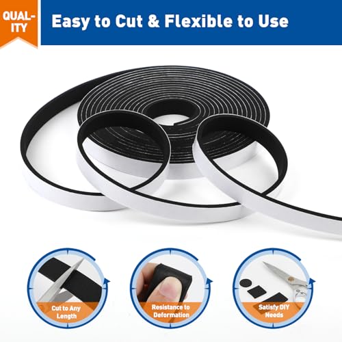 MAGZO Weather Stripping Door Seal, 1/2 in W X 1/8 in T X 99 Ft Total Adhesive Foam Insulation Tape for Windows 16.5 ft X 6 Rolls, Black - size: 1/2in * 1/8in * 99FT