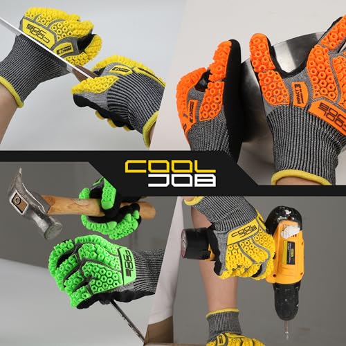 COOLJOB A5 Cut Resistant Gloves with Impact Resistant TPR, Touchscreen Nitrile Dipped Safety Work Gloves with Grip, 1/3 Pair - color: Green (1 Pair), size: Medium