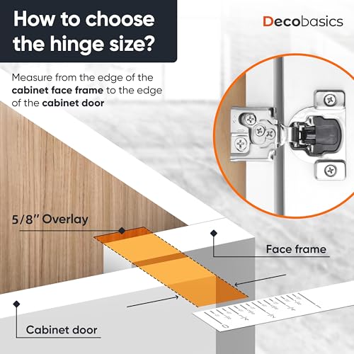 Decobasics 4 Pack Soft Close Cabinet Hinges – 5/8" Overlay for Kitchen Cabinet Doors, Face Frame Concealed Hidden Hinges – Stainless Steel, Self-Closing with 3-Way Adjustment & Slow Close Damper - size: 5/8 Inch