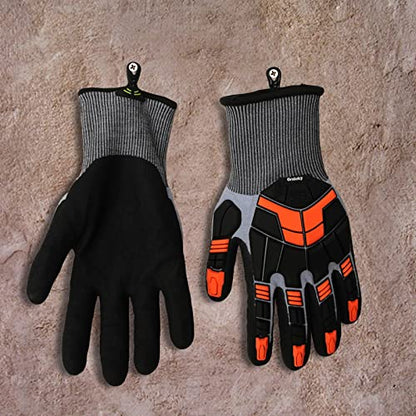 Safety Work Gloves with Impact Protection for Men Women, Touch Screen Anti-Slip TPR Heavy Duty Gloves with Nitrile Grip, Cut Resistant Gloves for Mining/Gardening/Farming/Construction (Medium) - size: Medium