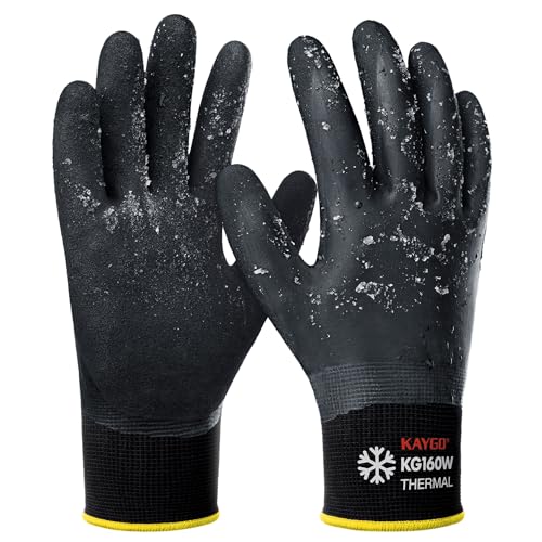 KAYGO Winter Waterproof Work Gloves for Men and Women, Thermal Insulated Freezer Rubber Coated Gloves,Super Grip, KG160 (XL, Black) - color: Black-thermal, size: X-Large