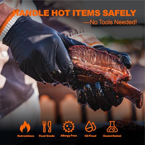 ANBOSON BBQ Gloves for Cooking Baking Grilling, 100 Count Disposable Nitrile Gloves and 4 Count Cotton Glove Liners Washable (6mil Nitrile, X-Large) - size: X-Large, style: 6mil Nitrile