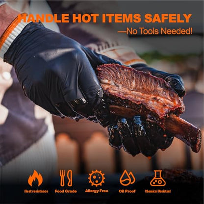 ANBOSON BBQ Gloves for Cooking Baking Grilling, 100 Count Disposable Nitrile Gloves and 4 Count Cotton Glove Liners Washable (6mil Nitrile, X-Large) - size: X-Large, style: 6mil Nitrile
