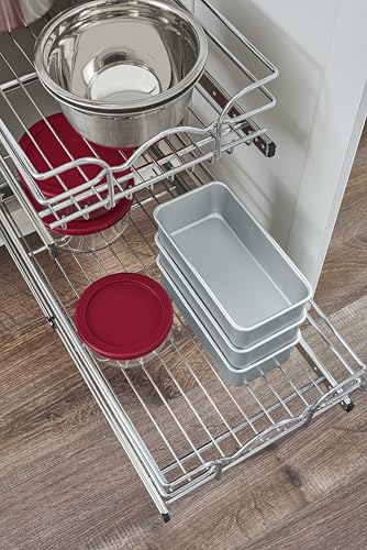 Rev-A-Shelf 2-Tier Kitchen Cabinet Pullout Shelf and Drawer Organizer Slide Out Pantry Storage Basket in Multiple Sizes, 12 x 22 In, 5WB2-1222CR-1 - size: 12" W X 22"d, style: Two Tier