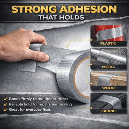 Silver Duct Tape Heavy Duty, 3 Pack 90 Yd Total, Waterproof Strong Adhesive Tape, 8.26 Mil Thick, Multi Purpose for Repairs, Sealing & Outdoor Use