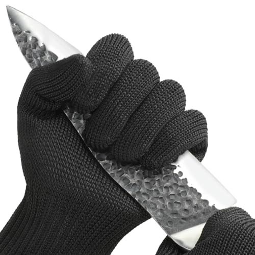 Cut Resistant Gloves Food Grade, Level 5 Protection,Safety Dexterity Cutting Gloves with Stainless Steel Wire for Kitchen Chefs Butchers Meat Cutting Mandoline Oyster Shucking Garden Wood Carving, L - color: Black