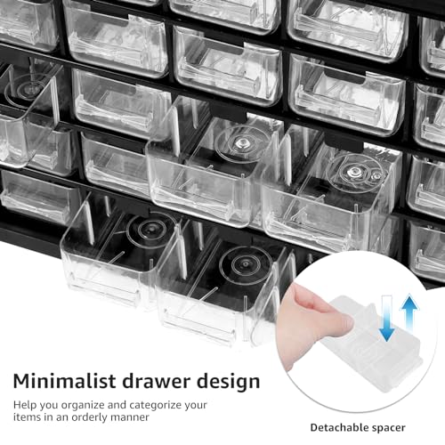 25 Drawers Stackable Storage Cabinet with 50 Removable Dividers, Clear Small Parts Organizer for Hardware, Crafts & Beads, Desktop Drawer Unit for Office Supplies & Teacher Toolbox, 11.5×8.9×4.8 In