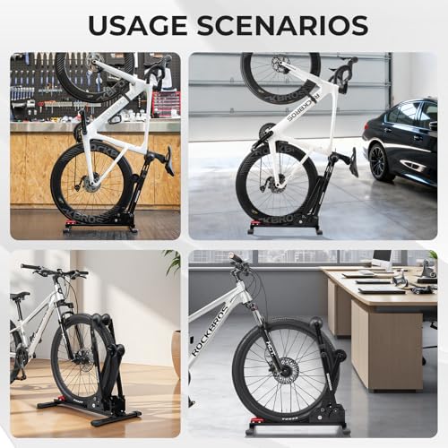ROCKBROS Bike Stand 2-in-1 Vertical & Horizontal Bike Stand Floor Foldable Adjustable Bike Parking Rack for 24" -27.5" Mountain Road Bike Indoor Storage Garage