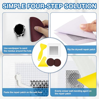 Drywall Repair Kit 2 Pack of 4 Inch Aluminum Wall Repair Patch Kit with Small, Medium Scrapers, Sandpaper, Self Adhesive Fiber Mesh, Dry Wall Hole Repair Patch, Galvanized Metal Patch (6 Pcs) - size: 6 Pcs (4")