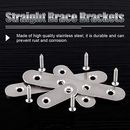 Glarks 35-Pieces 2 inch/ 3 inch/ 4 inch Stainless Steel Flat Straight Brace Brackets Mending Joining Plates Repair Fixing Bracket Connector and 80pcs Screws Set, Total 115pcs, Silver