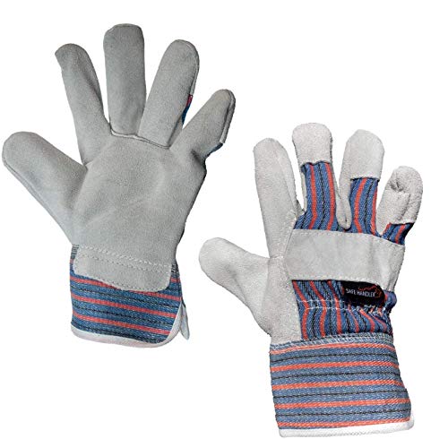 SAFE HANDLER Work Leather Gloves with Cool Cotton Lined Backing Lightweight & Versatile Split Leather Safety Cuff Work Gloves