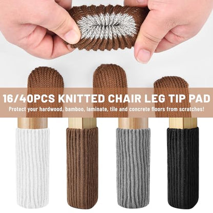16 PCS Brown Furniture Leg Socks - Knitted Chair Leg Floor Protectors for Hardwood Floors - Fits Round and Square Legs - High Elastic Bar Stool Chair Leg Covers Furniture Caps Set for All Shapes - size: 16 Pcs Brown
