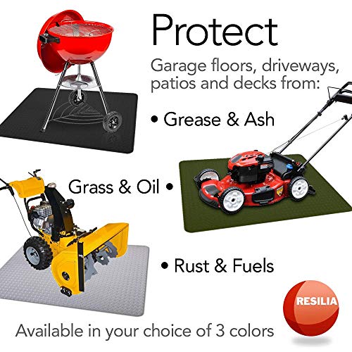 RESILIA Garage Mat, Prevents Stains Decorative Embossed Diamond Plate Pattern Black, 3 Feet x 4 Feet, Made in The USA