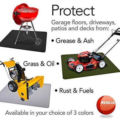 RESILIA Garage Mat, Prevents Stains Decorative Embossed Diamond Plate Pattern Black, 3 Feet x 4 Feet, Made in The USA