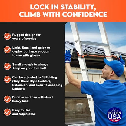 Holden USA - Adjust-A-Hook Ladder Bungee - Ladder Stabilizer Hook – Secure Ladder Safety Support for Roofs, Gutters, and Painting Prep – Durable Ladder Hook Attachment for Roofing and Gutter Work