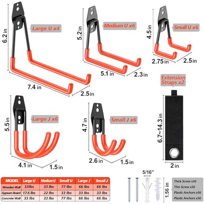 30 Pack Heavy Duty Garage Hooks,Solid Steel Wall Mount Hangers,with Anti-Slip Coating,for Hanging and Organising Ladder,Bike,Ropes,Broom,Garden,Yard and Power Tools - color: 30 Pack Orange