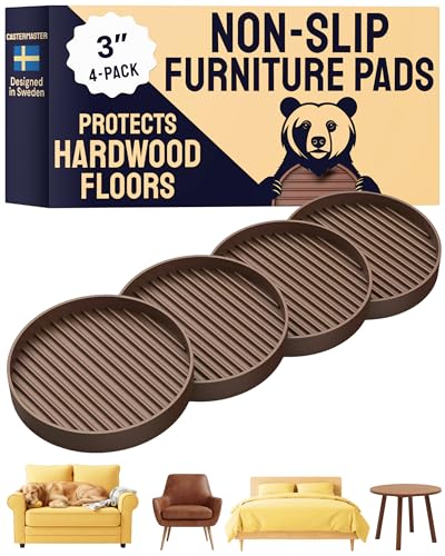 CasterMaster Non Slip Furniture Pads for Hardwood Floors - Circular (Brown, 3'' x 3'' - 4 Pack) - Round Furniture Cups & Chair Leg Floor Protectors for Scratch-Free Floors - Non Slip Caster Cups - size: 3'' x 3'' (Pack of 4)