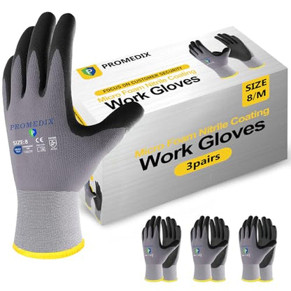 PROMEDIX P Nitrile Coated Work Gloves,MicroFoam Safety Work Gloves Men,Seamless Knit Nylon&spandex Gloves with Grip - color: 3 Pairs