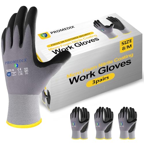 PROMEDIX P Nitrile Coated Work Gloves,MicroFoam Safety Work Gloves Men,Seamless Knit Nylon&spandex Gloves with Grip - color: 3 Pairs