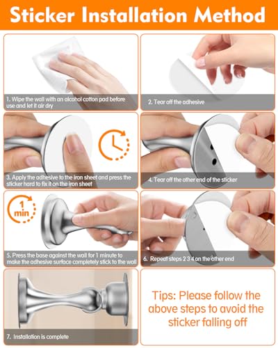 Door Stoppers Magnetic Door Catch, Stainless Steel Magnetic Door Stop 2 Pack, Double-Sided Adhesive Tape, No Drilling, Screws for Stronger Mount, Holder Your Door Open for Wide Doors - style: 2 Pack-Silver