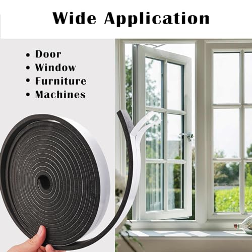 High Density Weather Stripping - 1 Inch Wide x 3/8 Inch Thick, Self-Adhesive Foam Insulation Strip for Door & Window AC, 16.5 Feet - size: 1In x 3/8In x 16Ft